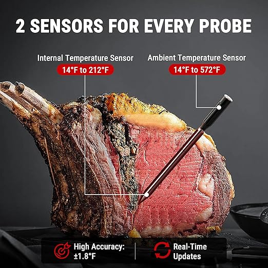 ThermoPro Twin TempSpike Wireless Meat Thermometer with 2 Meat Probes, 500FT Bluetooth Meat Thermometer with LCD-Enhanced Booster for Turkey Beef Rotisserie BBQ Grill Oven Smoker Thermometer