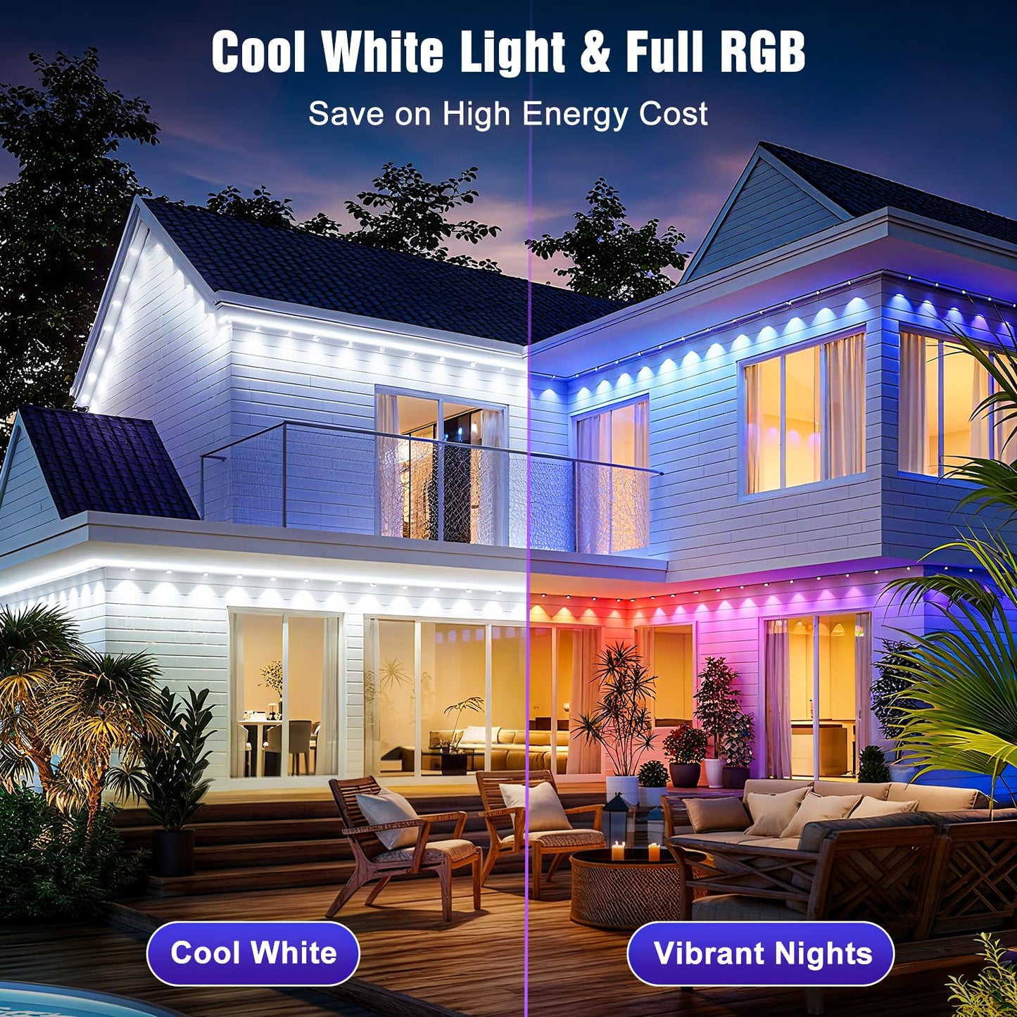 Joh Permanent Outdoor Lights  100Ft Rgb+Ic Smart Led Outdoor Lights With App/Remote Control  Diy Scene Modes Lighting & Ip67 Waterproof  Eaves Light For Christmas  Holiday  Daily Decorations