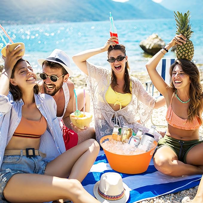 8Pcs Ice Bucket, Plastic Ice Buckets for Parties, Drink Buckets with Handles Beverage Buckets Oval Storage Plastic Tub for Wine Beer Champagne Bottles, 4.3Liter (set-2)
