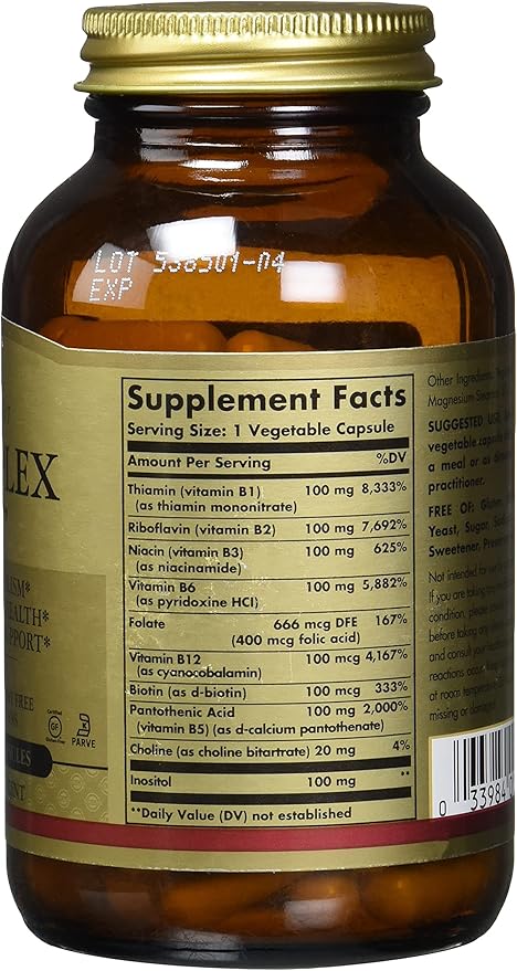 Solgar B-complex "100", 100 Vegetable Capsules - Heart Health, 100 Count (Pack of 12)