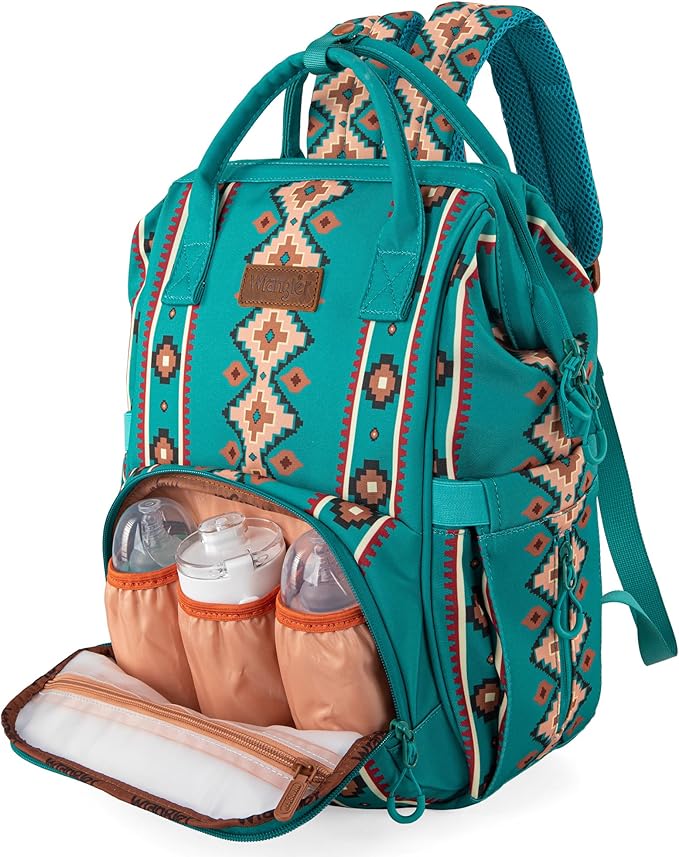 Montana West Wrangler Diaper Bag Backpack Aztec Travel Backpack Purses Western Multi-Function Baby Bags for Mom with Waterproof Insulated Pockets