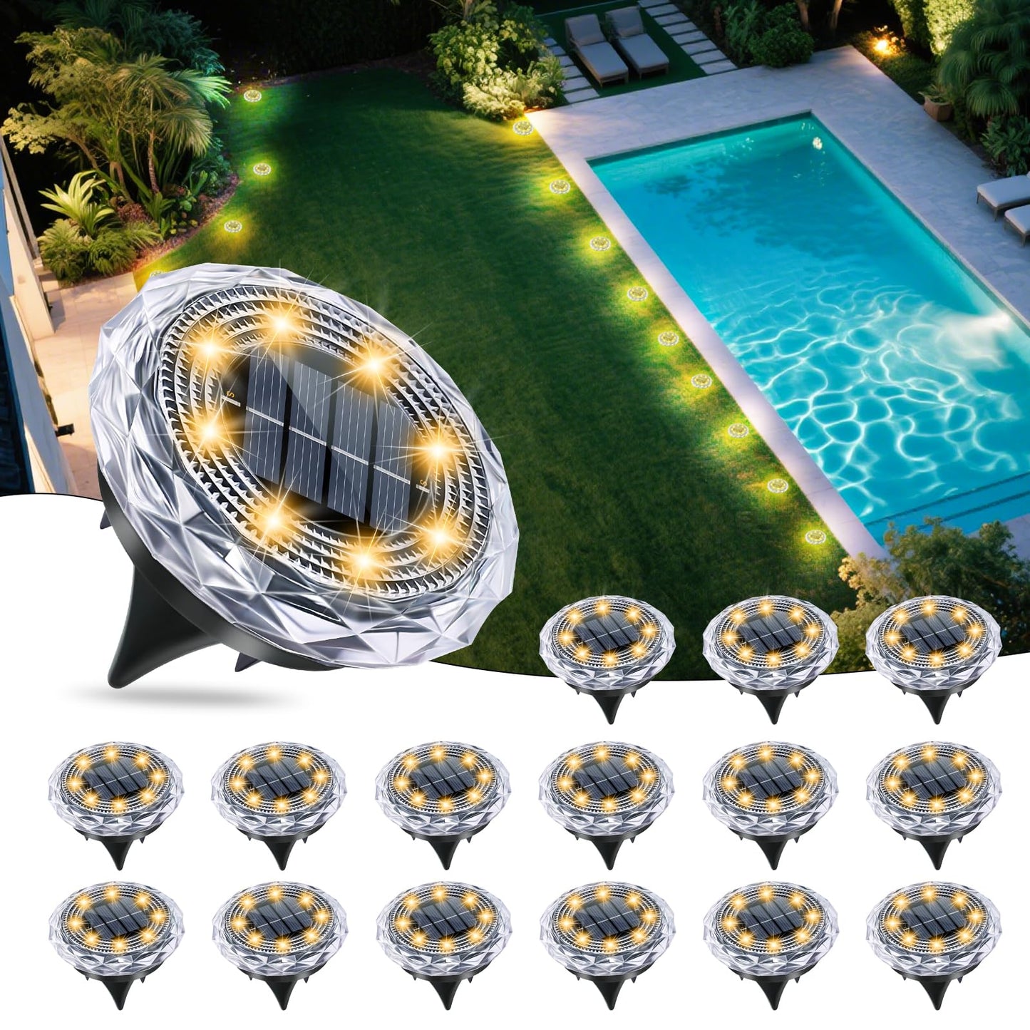 Fortulux Solar Ground Lights Solar Disc Light Outdoor Waterproof Landscape Lighting Garden Lights For Pathway  Yard  Deck  Lawn  Patio  Swimming Pool  Walkway(Warm  16Pack)