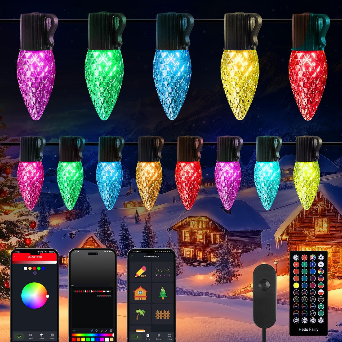 Brightown Smart C9 Christmas Lights, 150 LED, RGBW, 99 Ft, App Control, Music Sync, Shatterproof, Model BMSL19