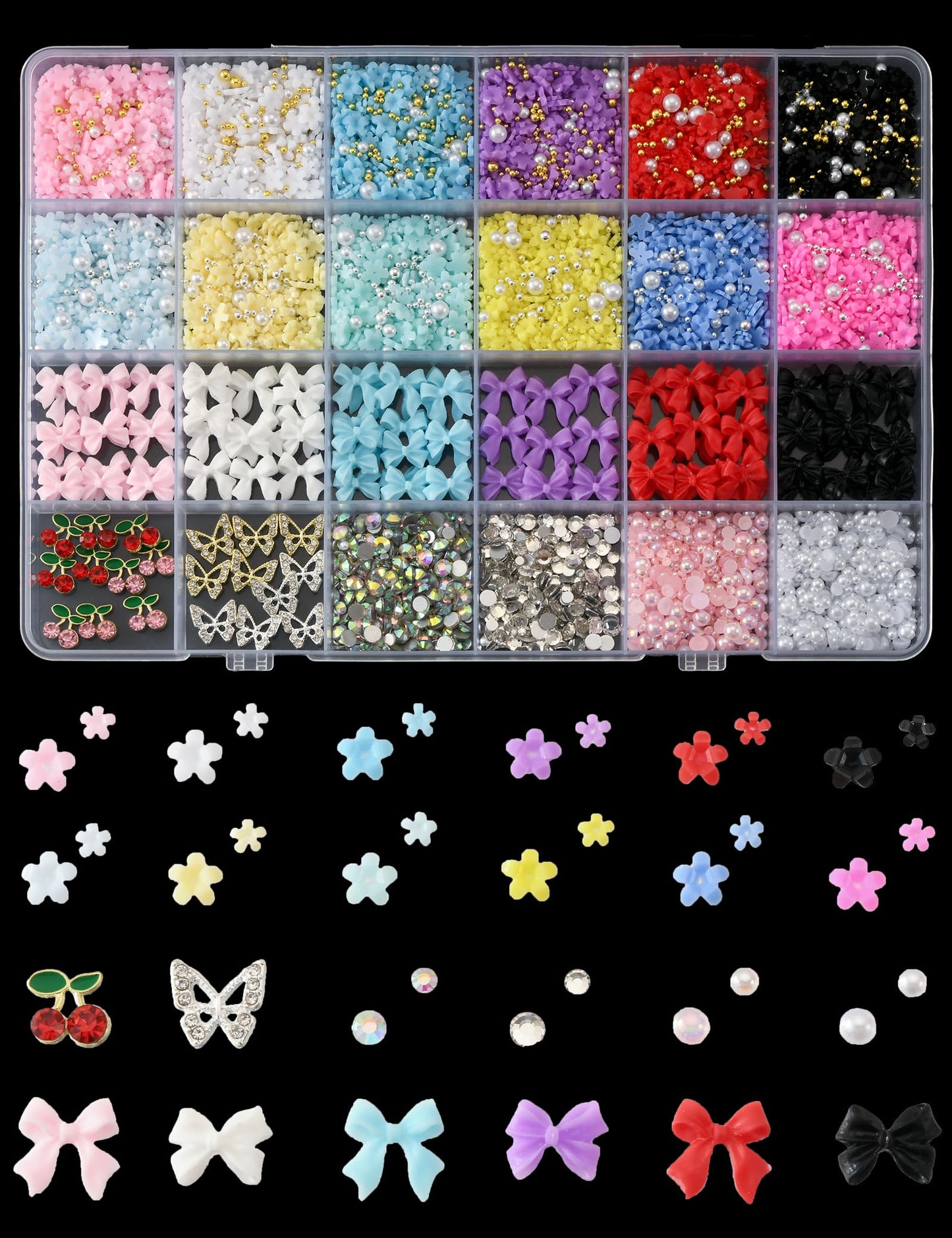 3D Nail Charms and Gems 6000 Pcs Charms for Nails Design Resin and Metal Cute Nail Art Charms Nail Flowers Bows Cherry Butterfly