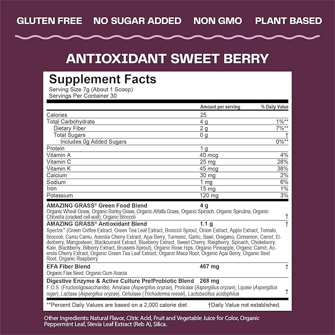 Amazing Grass Greens Blend Antioxidant: Super Greens Powder Smoothie Mix with Organic & Green Superfood Energy: Smoothie Mix, Super Greens Powder & Plant Based Caffeine