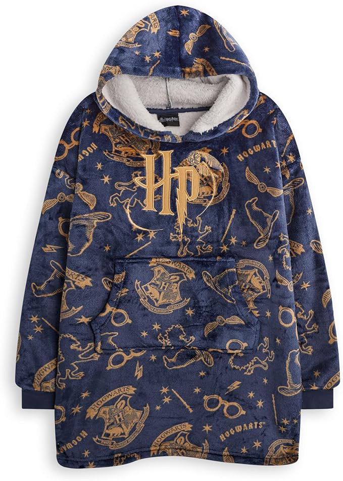 Harry Potter Girls Wearable Blanket Hoodie | Childrens Hooded Sherpa Fleece Pullover HP Hogwarts | Kids Sherpa Lined