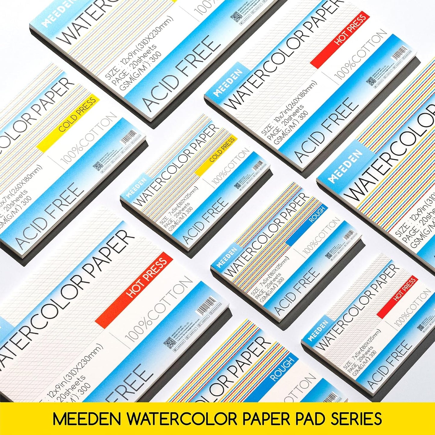 MEEDEN Watercolor Paper Block - 100% Cotton Watercolor Paper Pad of 20 Sheets, 140lb/300gsm, Acid-Free Art Paper for Watercolor, Gouache, Ink and More, 16" x 12" Hot Press