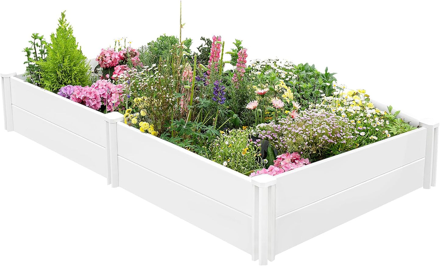 PASAMIC 8x4x1ft Vinyl Raised Garden Bed, Rust-Proof Raised Plant Box for Gardening, Durable Outdoor Planter Box with Open Bottom, DIY Above Ground Vinyl Garden Beds for Fruit, Vegetables, Herbs
