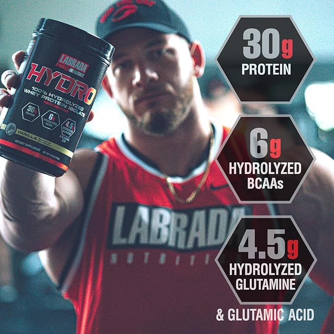 Labrada Hydro 100% Pure Hydrolyzed Whey Protein Isolate Powder, Lactose Free, Glutamine, Fastest Digesting Whey Available, Instant Mixing, Delicious Taste 48 Servings 4lb (Vanilla)