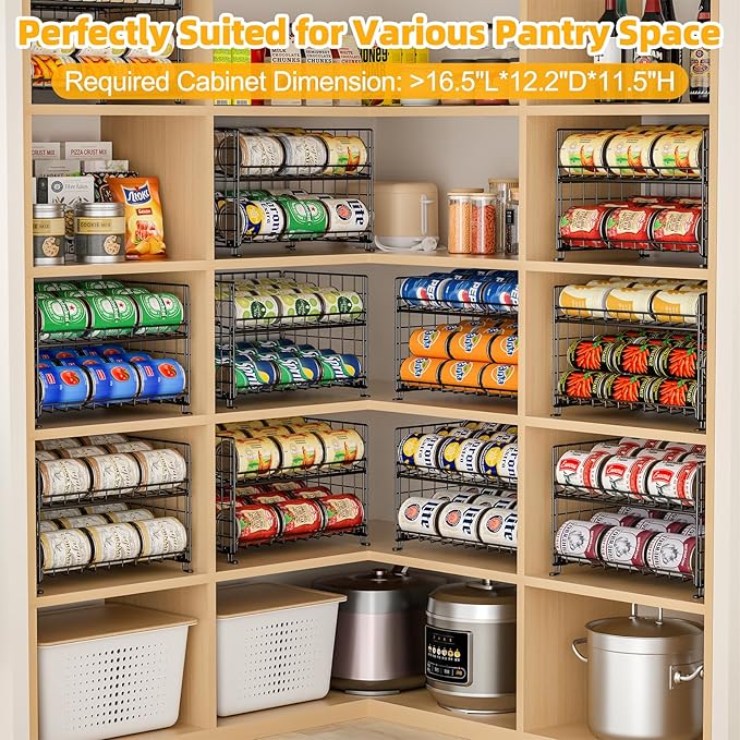 JKsmart 2-Pack Stackable Can Rack Organizer, Can Storage for Kitchen Pantry Cabinet, Can Holders for Food, Multifunctional Can Dispenser for Snacks Soda