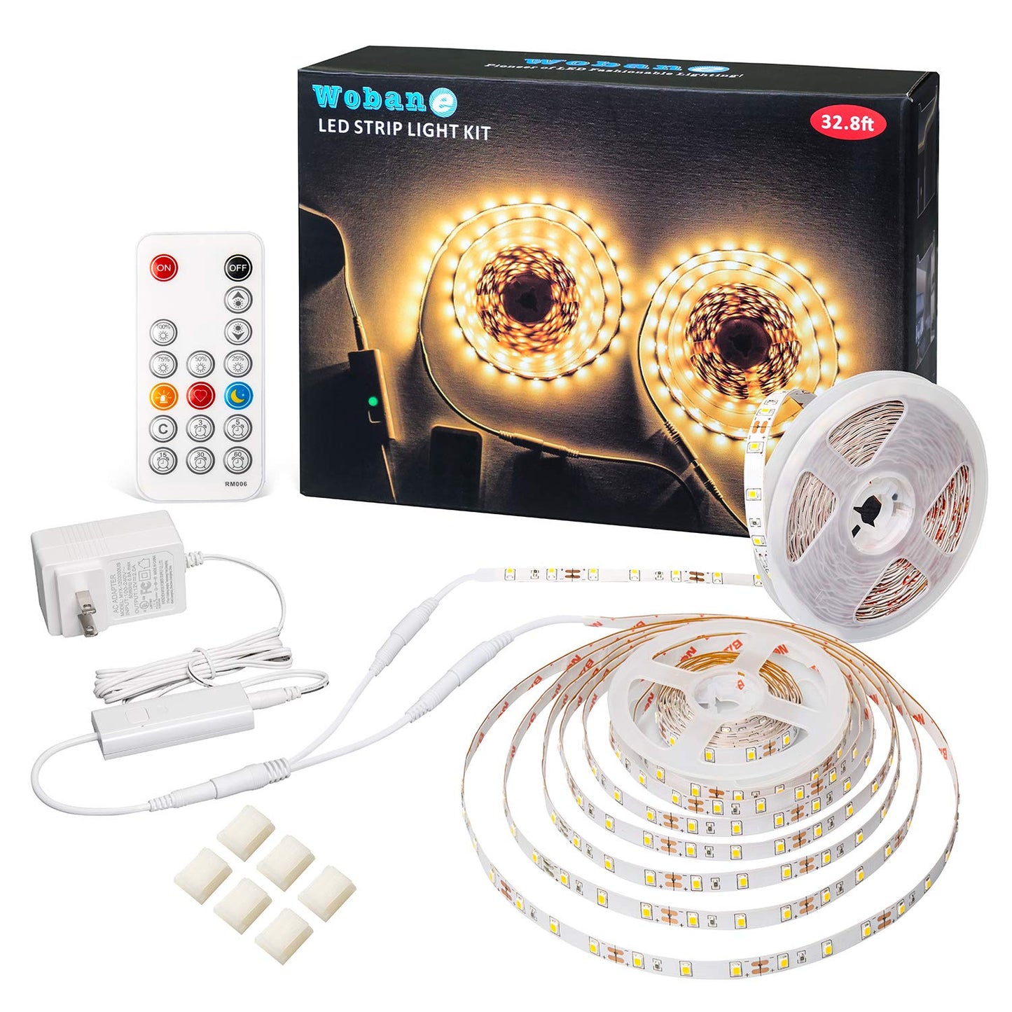 Wobane Led Strip Lights 32.8Ft, Dimmable Warm White Tape, 600 Leds, Etl Listed, Remote Control, Model Zh403