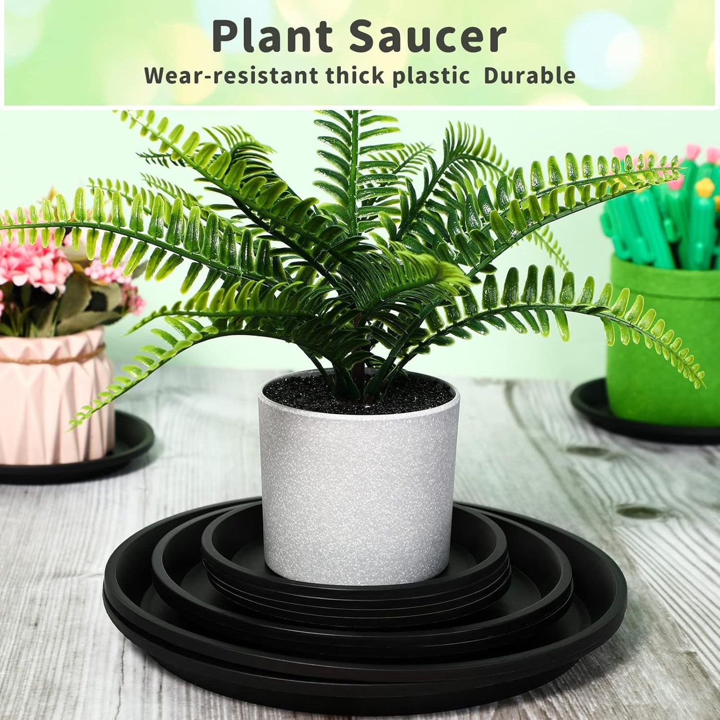 16 Pack Plastic Plant Saucer Black Pot Saucers Round Water Tray Thick Drip Trays for Potted Flower Pan Plant Drainage for Indoor Outdoor Garden, 4 Inch, 6 Inch, 8 Inch, 10 Inch