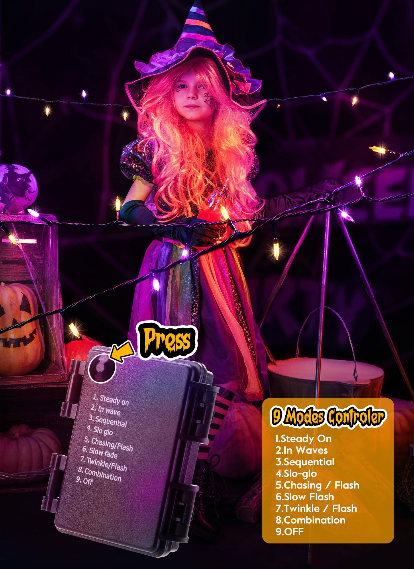 Brightown Halloween Outdoor Lights, 50 LED String Lights, 17.8 Feet, Battery Operated, Waterproof, Orange and Purple