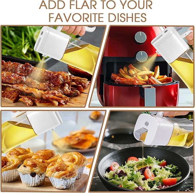 2-in-1 Olive Oil Sprayer Bottle 16.9oz/500ml - 2-in-1 Kitchen Gadget Olive Oil Dispenser, Suitable for Air Fryer, Salad and Barbecue, Kitchen Gadget