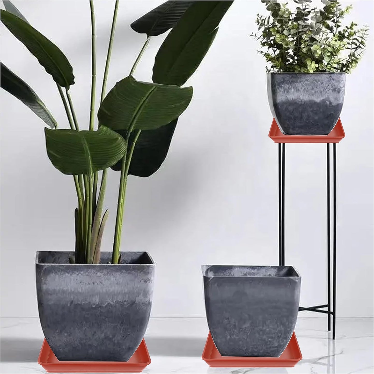2 Pack Square Plant Saucer 16 Inch, Large Deep Plant Trays for Pots, Duty Plastic Plant Saucer, Heavy Duty Plant Pot Saucers, Planters for Indoors and Outdoors Plants.