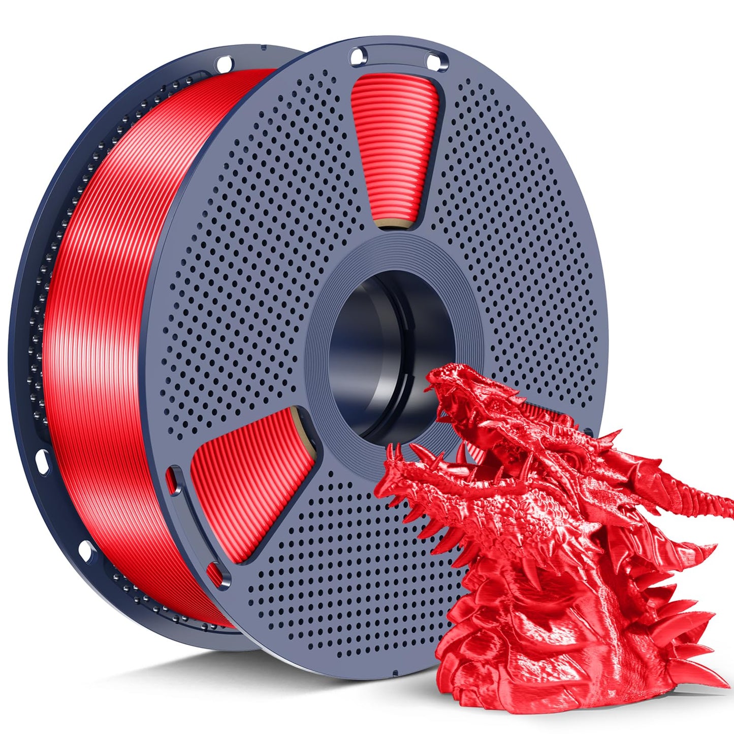 SUNLU Silk PLA+ Filament 1.75mm, Chrome Like Gloss Finish, Smooth Silk Texture, Upgraded Formula for Stable Printing, 1kg(2.2lbs) PLA Plus 3D Printer Filament, Red