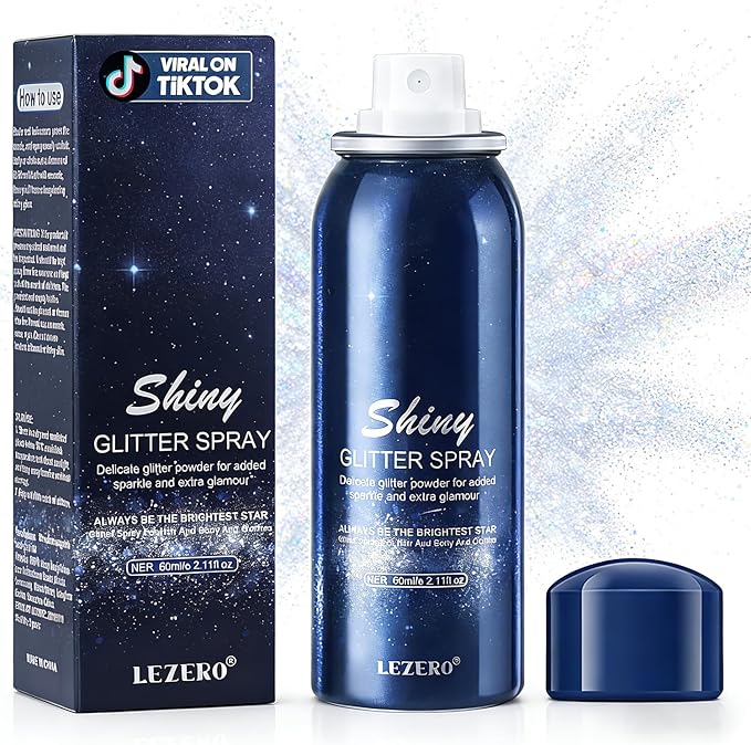 Lezero Body Glitter Spray, Temporary Shiny Hairspray for Face, Hair, Clothing, Long Lasting Quick-Drying Shimmer Mist for ...