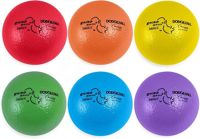 Champion Sports Rhino Skin Dodgeball Set – 6 Soft Foam Dodgeballs with Tear-Resistant Coating, Grip Surface, Low Bounce, M...