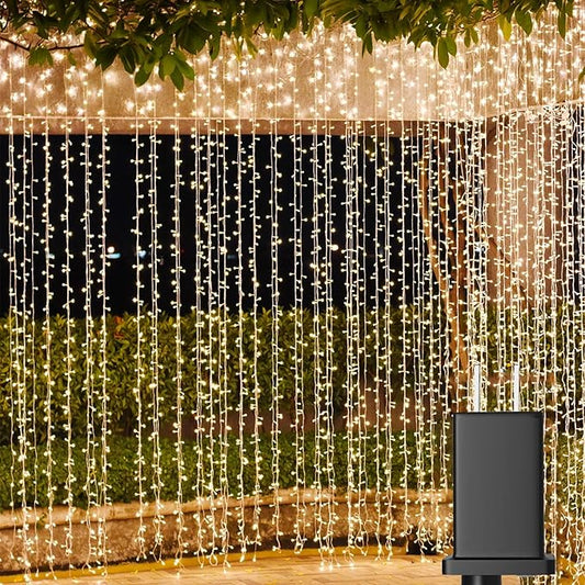 Solhice LED Curtain Lights Outdoor 20ft x10ft, 600 LED Plug in Hanging Christmas String Lights Indoor Bedroom, Twinkle Lig...
