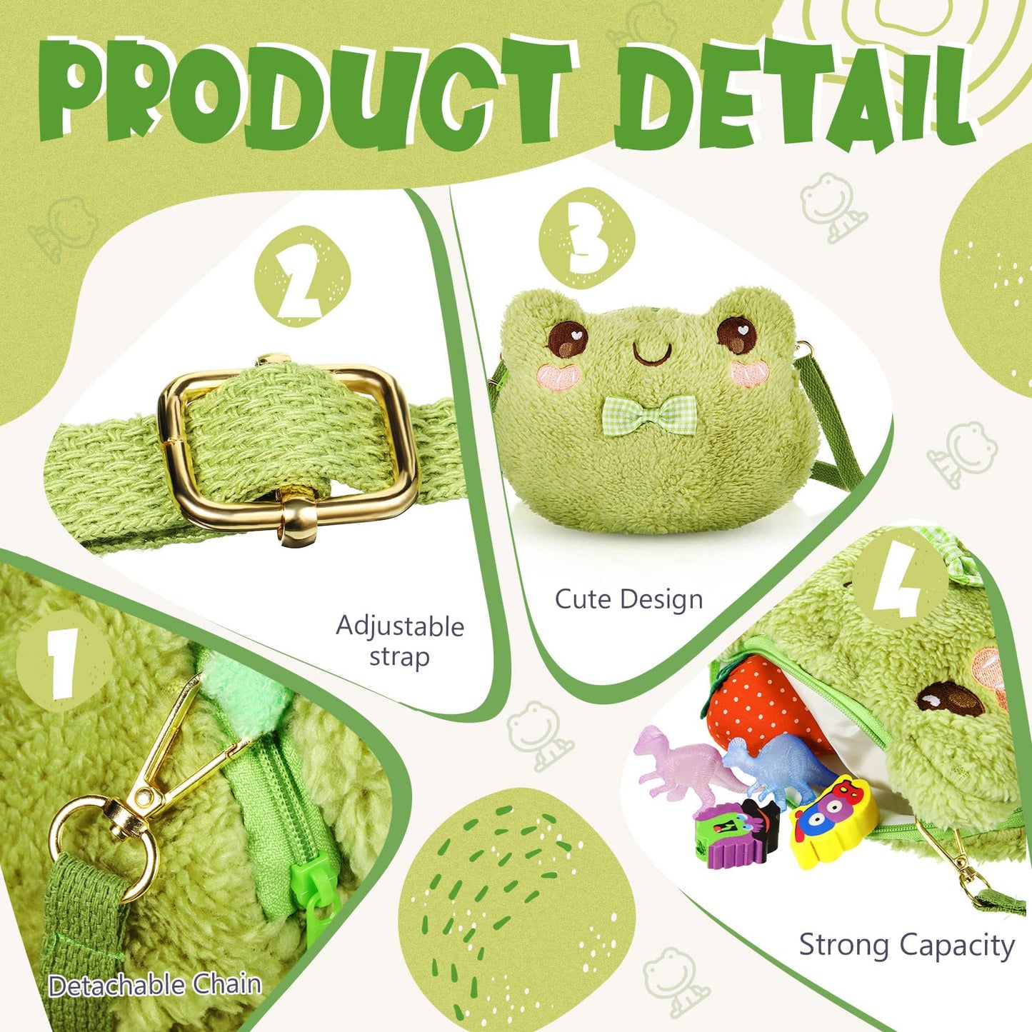 Crossbody Bag Cute Plush Purse Backpack Kawaii Wallet Girls Cartoon Animal Lolita Bag with Chain Strap (Frog)