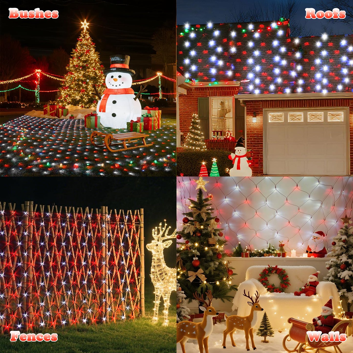 Lithome 14.8Ft X 5Ft Christmas Net Lights Outdoor  300 Led Red White Bush Lights With 8 Modes  Connectable Waterproof Net Mesh Light Dark Green Wire For Bushes Shrubs Outdoor Christmas Holiday Decor