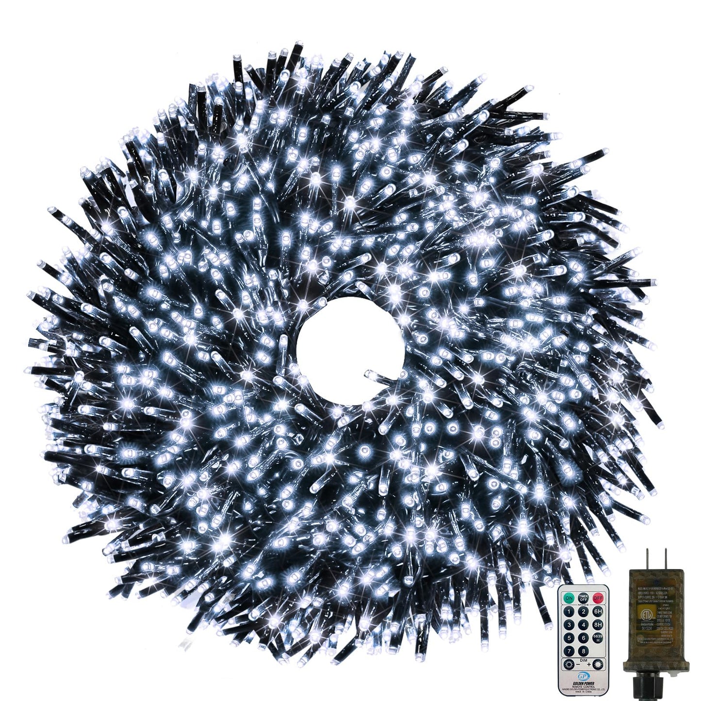 100Ft 2000 Led Christmas Cluster Lights  Fire er String Lights With Remote & 8 Modes & Timer  Waterproof Fairy Twinkle Light Plug In For Indoor Outdoor Party Yard Xmas Tree Decoration  Cool White