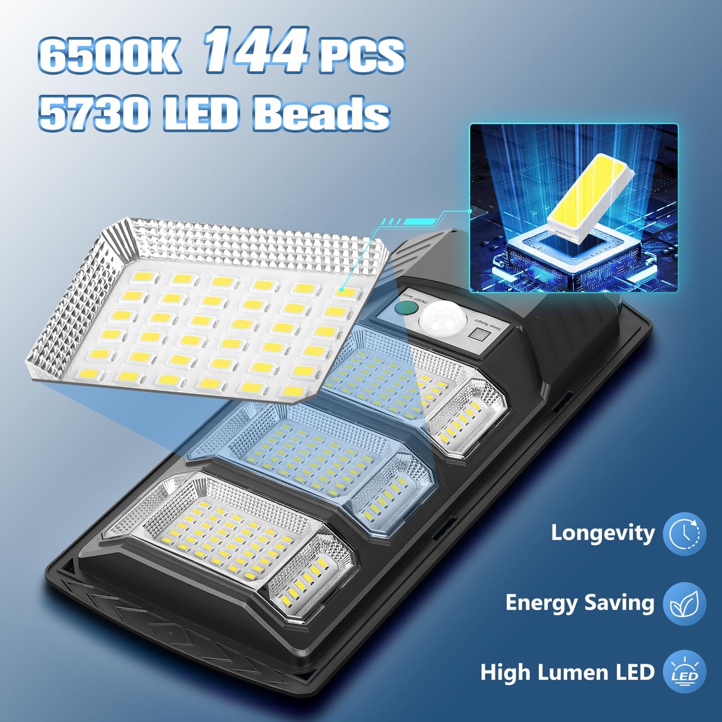 PLMMY Solar Street Light Outdoor, 6500K LED Flood Light with Motion Sensor, Remote Control, Black, 4 Pack, Model LD-009-2