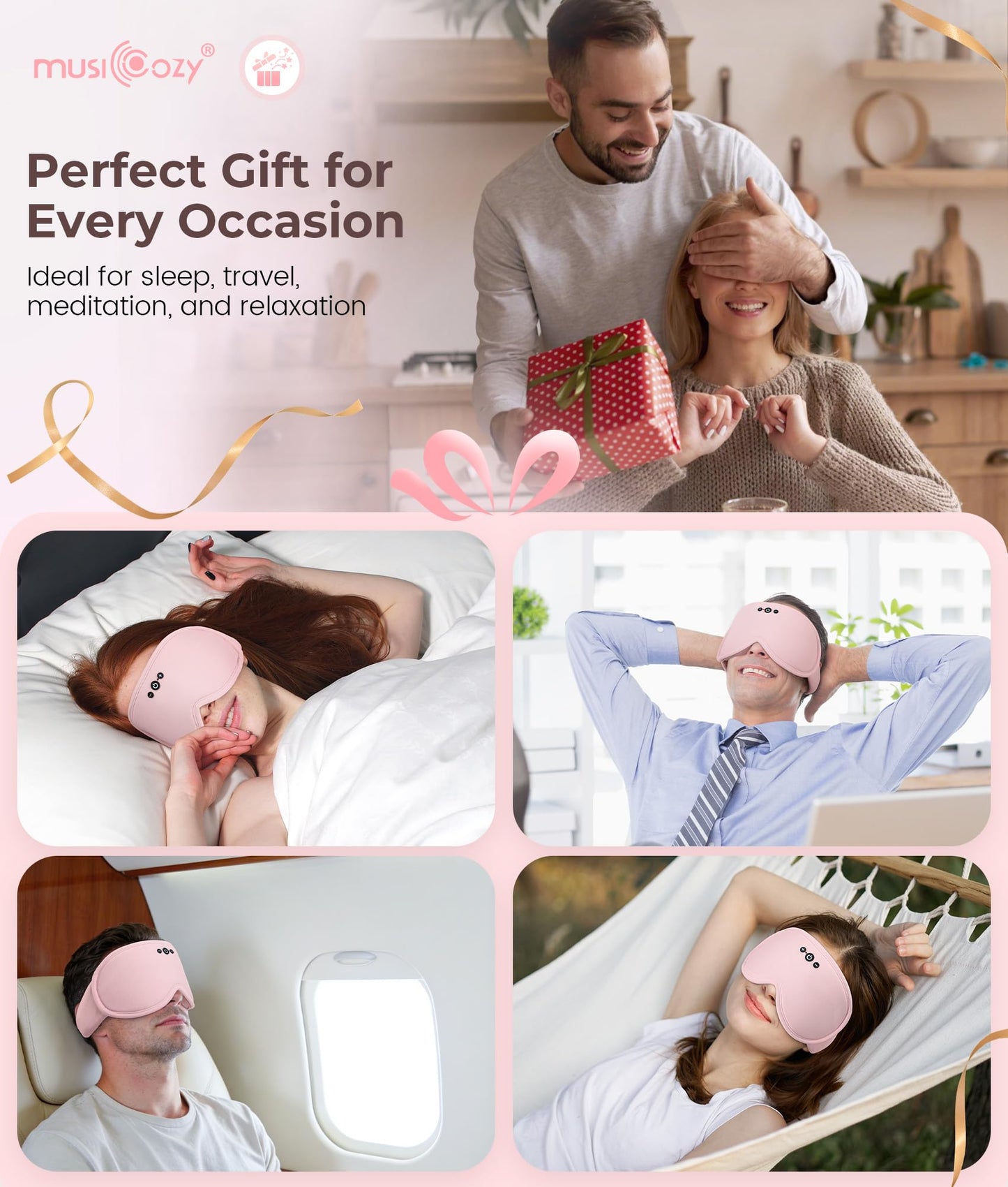 MUSICOZY Bamboo 3D Bluetooth Sleep Mask Headphones, Ultra-Soft Bamboo Fiber Wireless Sleep Headphones, Ultra-Thin Speakers, Double-Layer Detachable Eye Mask for Side Sleepers, Gifts for Men Women