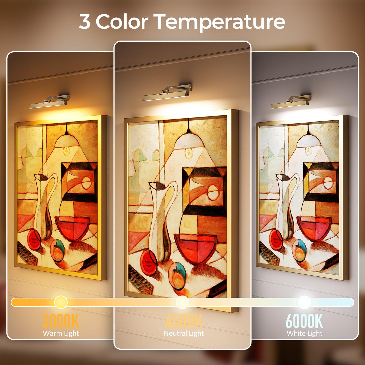 Afyuol Picture Lights for Wall, Brass Battery Operated Picture Light 16in Art Light CCT Dimmable Recharging Battery Wall Light with Remote Control for Living Room Gallery