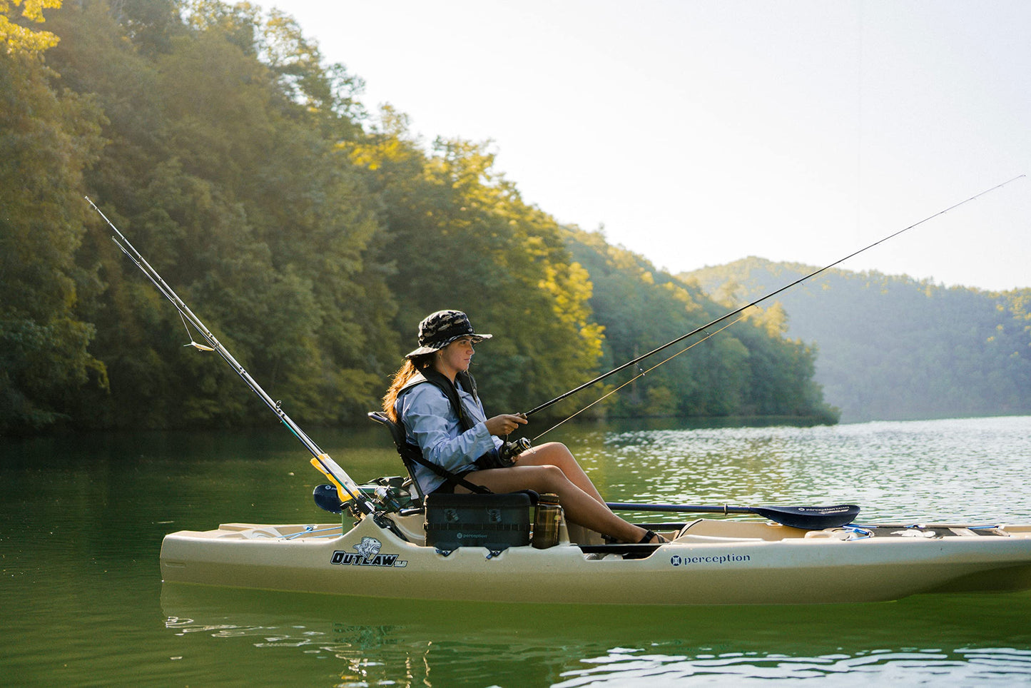 Perception - Outlaw 11.5 Fishing Kayak - Sit on Top - Fold Away Lawn Chair Seat - 4 Rod Holders - Integrated Tackle Trays - 11.5 ft - Dapper
