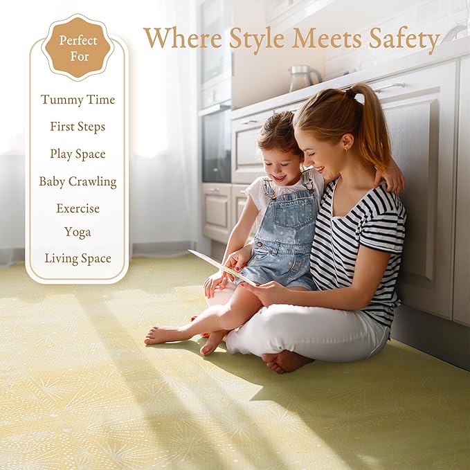PopsyKosy Premium Exercise & Baby Foam Play Mats - Stylish & Large Non-Toxic Odorless Floor Mat - 6 Tiles - Spacious 6ft x 4ft - Peel-Resistant Reinforced - Soft Thick, Waterproof - Champagne Yellow