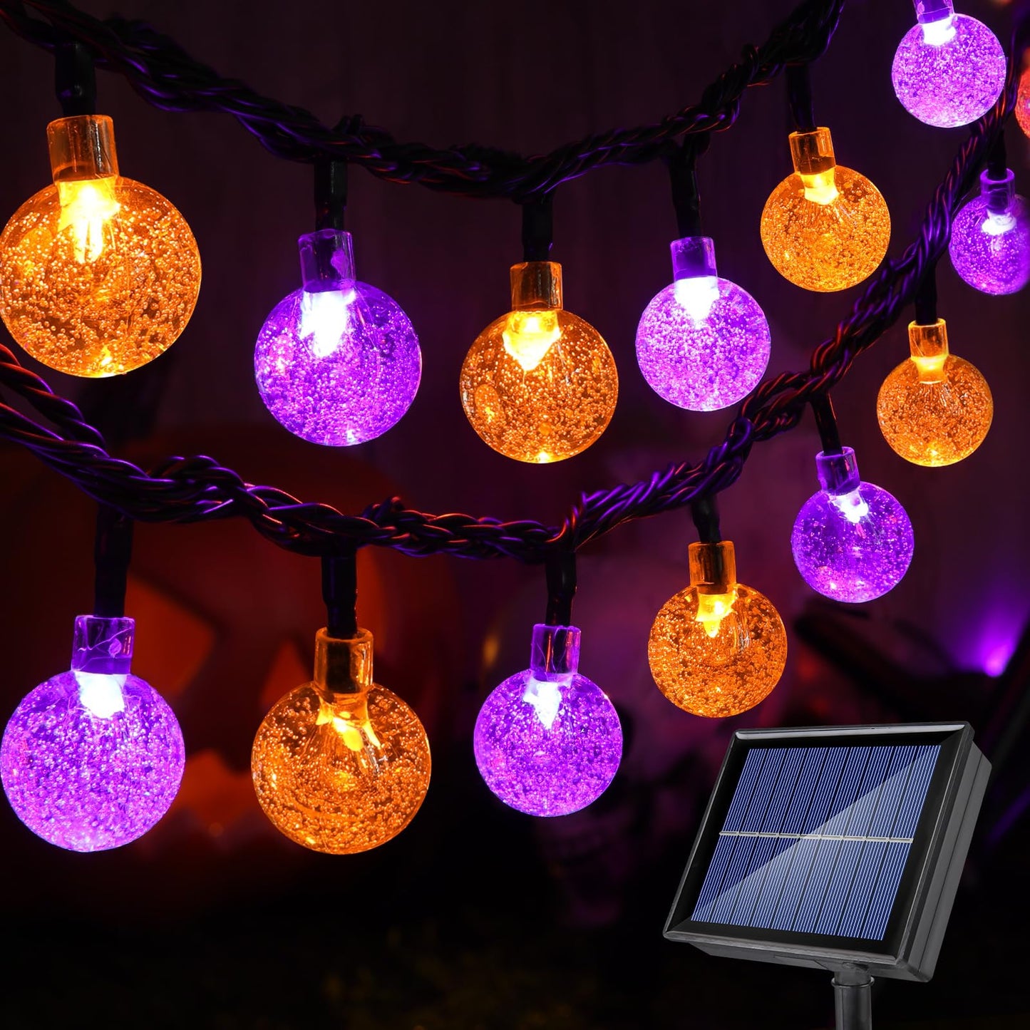 Lomotech Halloween Solar Lights - 100 LED String Lights - 72FT, Waterproof, 8 Modes, Orange & Purple, Model LED08230200