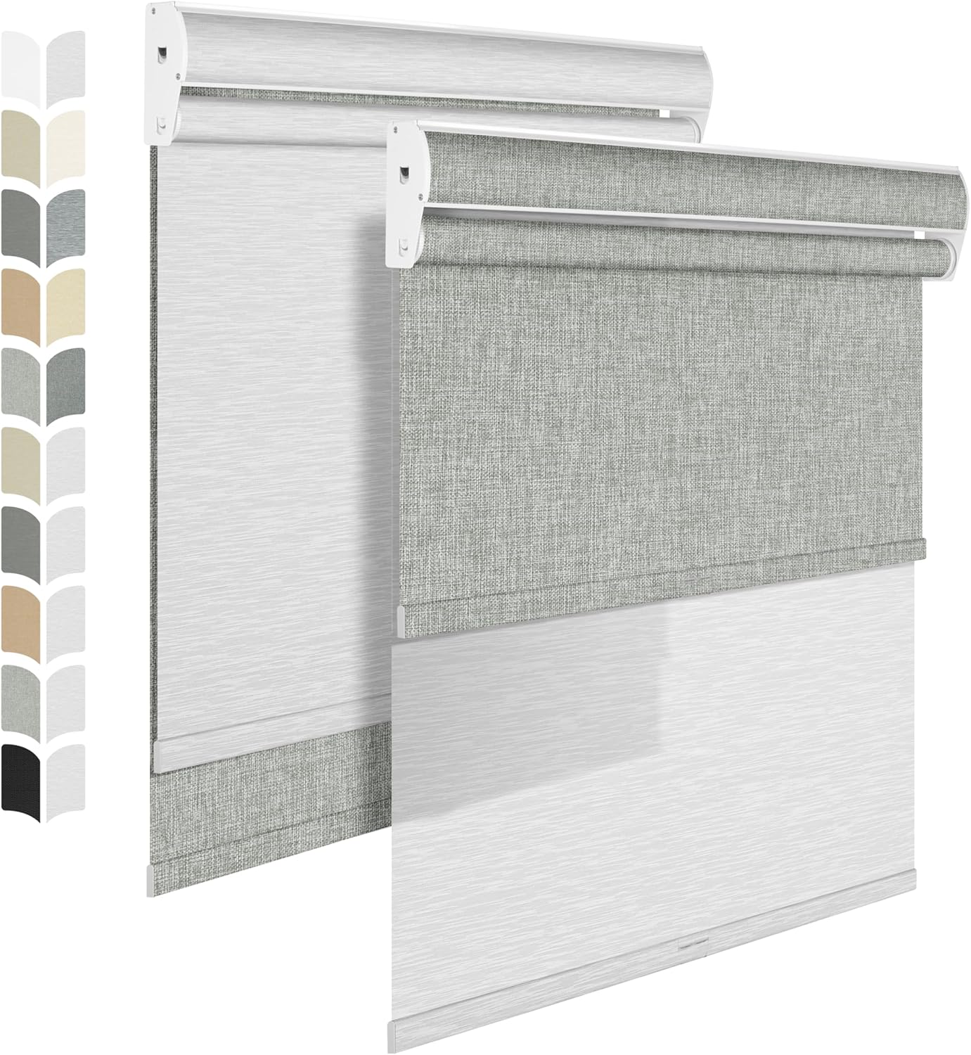 BERISSA Cordless Dual Roller Shades With Cassette Valance, Blackout and Light Filtering, Day and Night for Home Office Door - Linen Grey and White, 31 W x 80" H