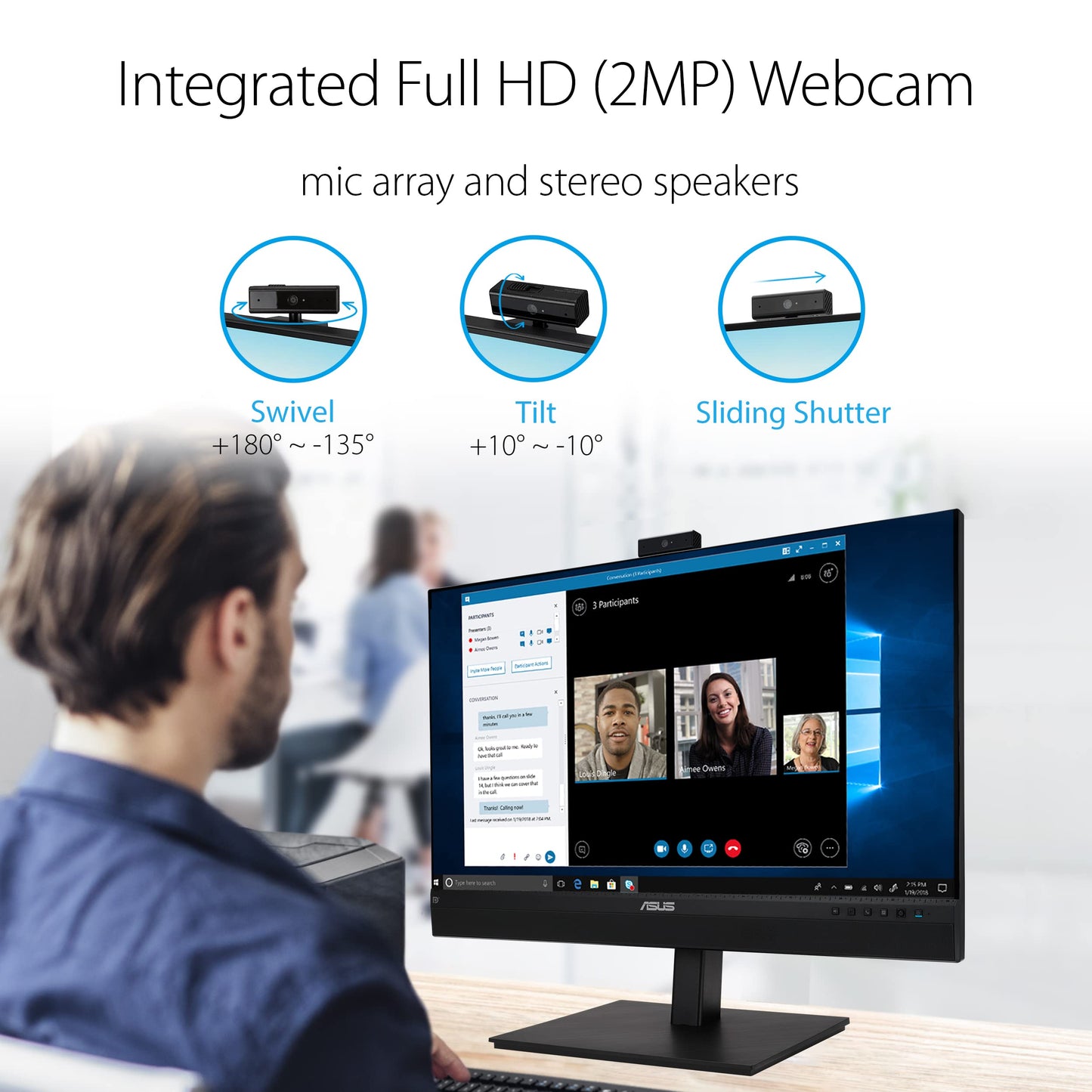 Asus 27    1440P Video Conference Monitor (Be27Acsbk) - Qhd (2560 X 1440), Ips, Built-In 2Mp Webcam, Mic Array, Speakers, Eye Ca