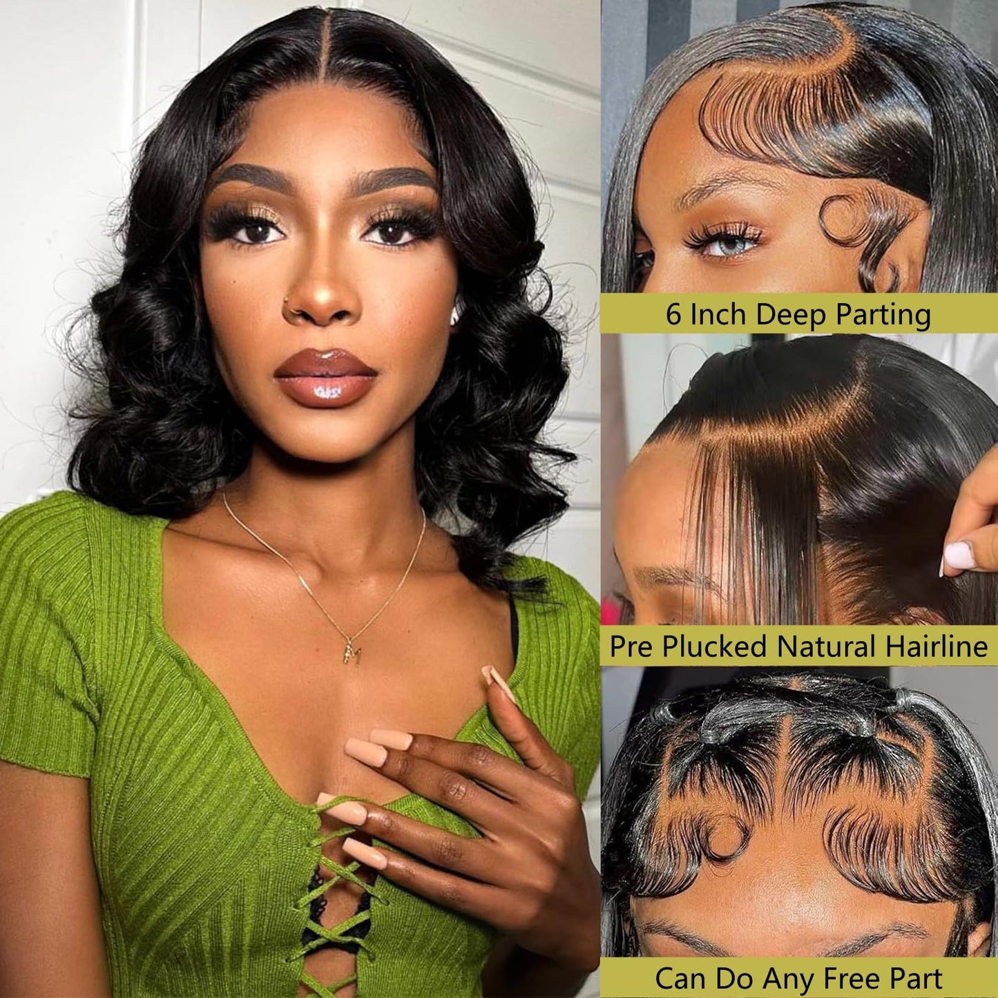 Gureimi 14 Inch Bob Wig Human Hair Short 13x6 Lace Front Wigs Human Hair 200 Density HD Lace Frontal Wigs Human Hair Short Body