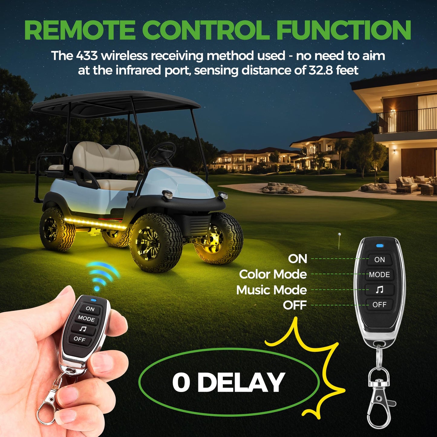 10L0L Golf Cart LED Light Strip Kit, 14 Modes, Wireless Remote, Sound Active, 126 LEDs, 86 Inch, 2 Pack, Water Resistant