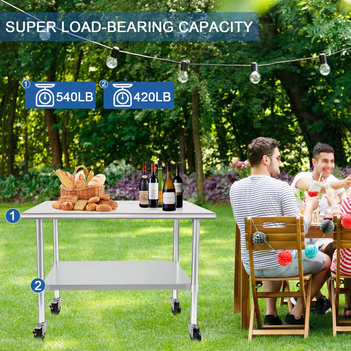 HARDURA Stainless Steel Table with Wheels 30 x 36 Inches Casters NSF Heavy Duty Commercial Prep Table with Undershelf and Galvanized Legs for Food Prep