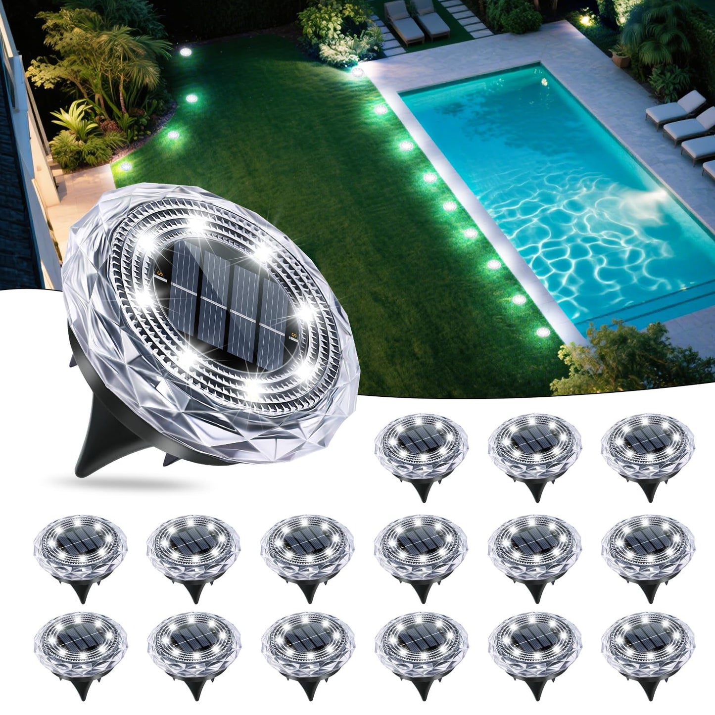 Fortulux Solar Ground Lights Solar Disc Light Outdoor Waterproof Landscape Lighting Garden Lights For Pathway  Yard  Deck  Lawn  Patio  Swimming Pool  Walkway(Cool  16Pack)