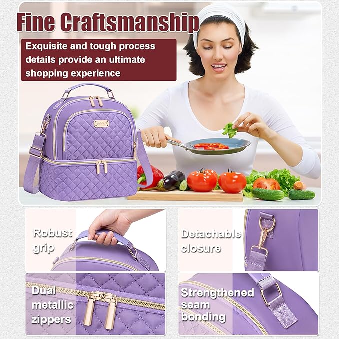 Lunch Bag for Women,Dual Compartment Lunch Box for Womens, Insulated Lunchbag Leakproof Lunch Tote Lunch Cooler Bag for Women Men,Lunchbox with Adjustable Strap for Work Picnic Beach