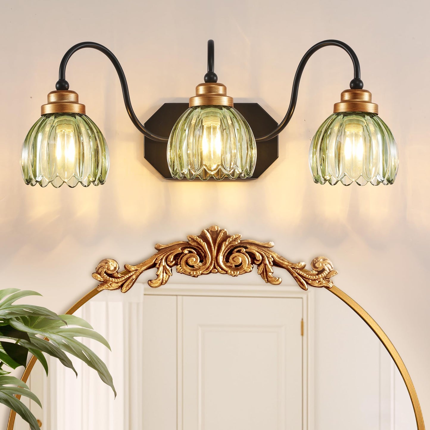 CmnVmn Vintage Bathroom Vanity Light, Bathroom Lighting Fixtures Over Mirror, Mid Century Style Farmhouse Light Fixtures with Gr