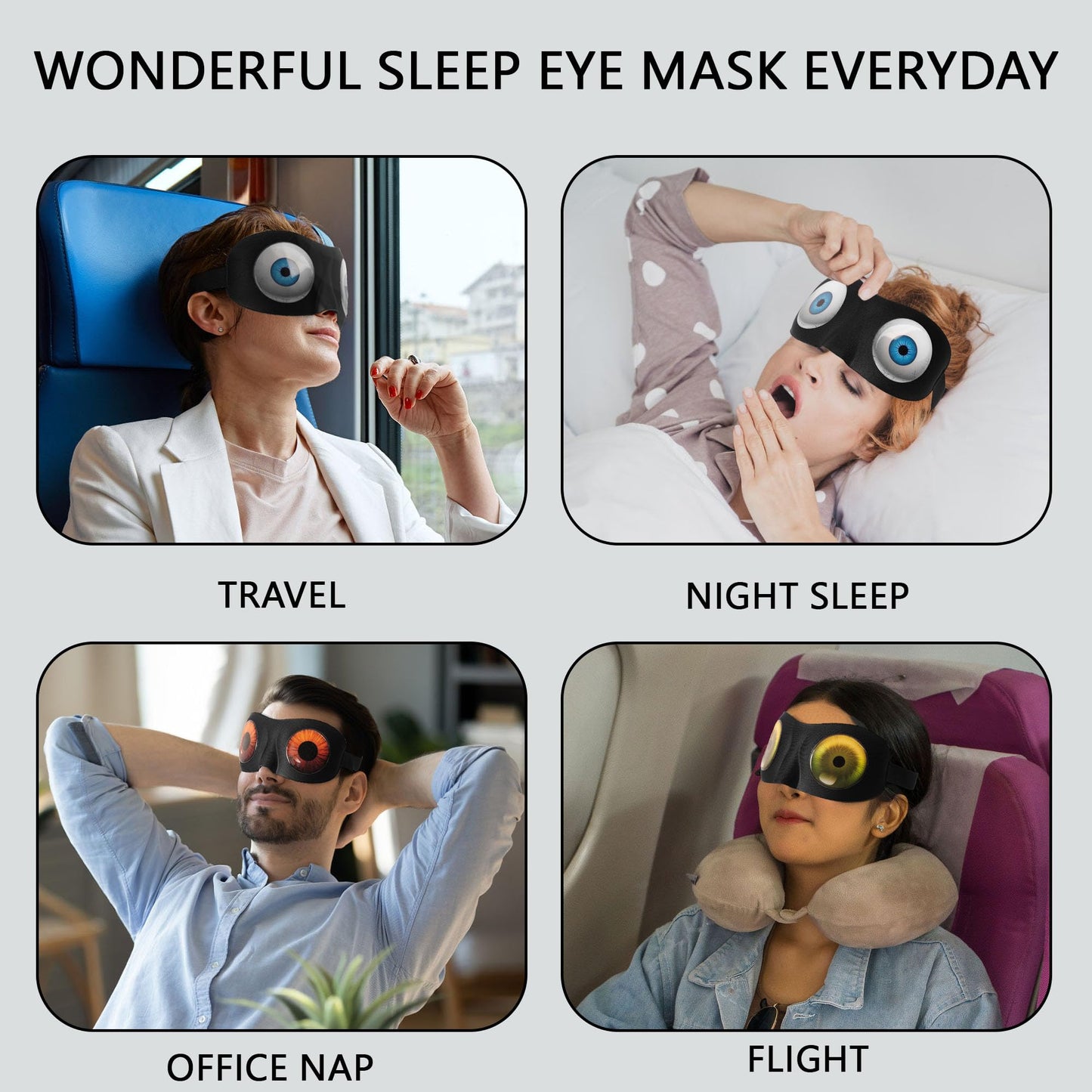 LIFPAU Sleep Eye Mask for Men Women Kids Funny 3D Sleeping Mask Adjustable Strap 2 Pack Eye Shade Cover for Travel, Black(Assorted A)