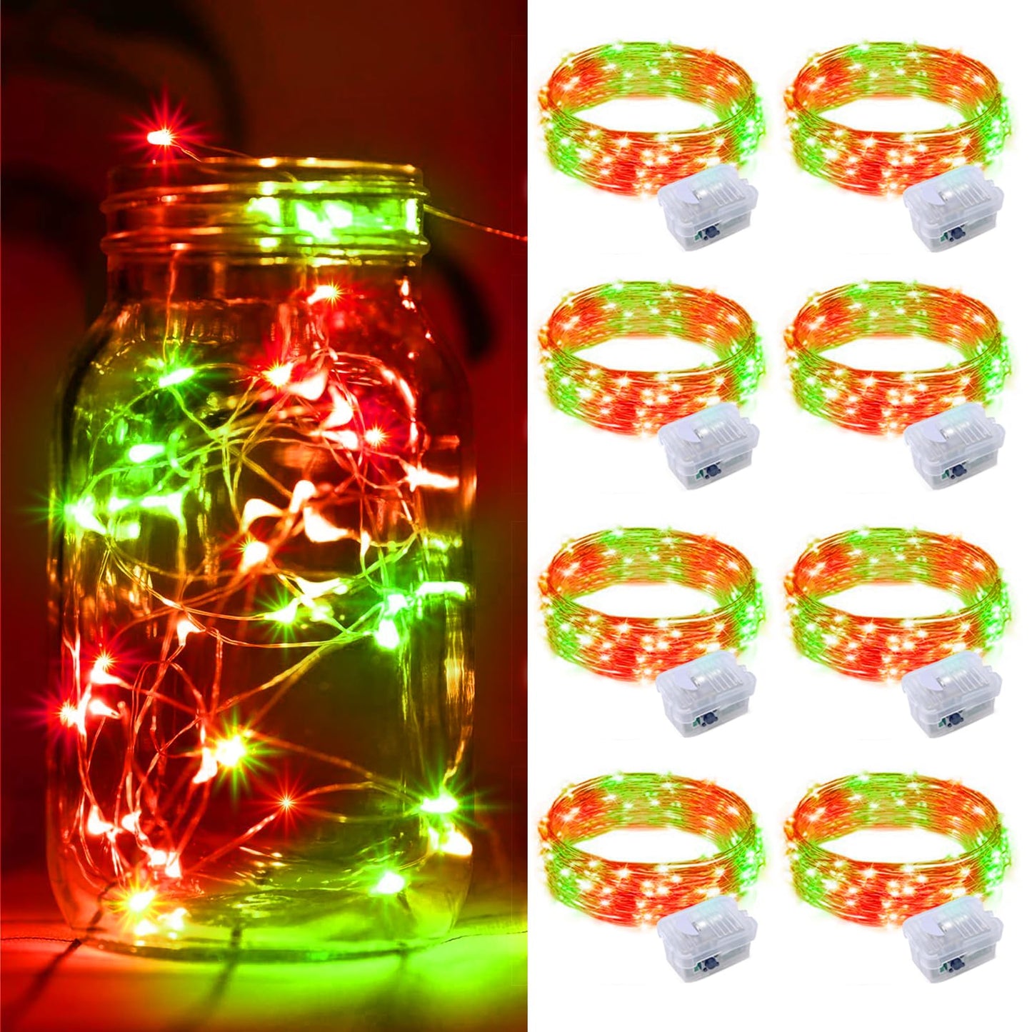 Zgwj 8 Pack Christmas Fairy Lights Battery Operated  7Ft 20Led Mini Fairy String Lights Silver Wire 3 Modes Waterproof For Christmas Tree Diy  Parties  Bedroom Decorations Red&Green