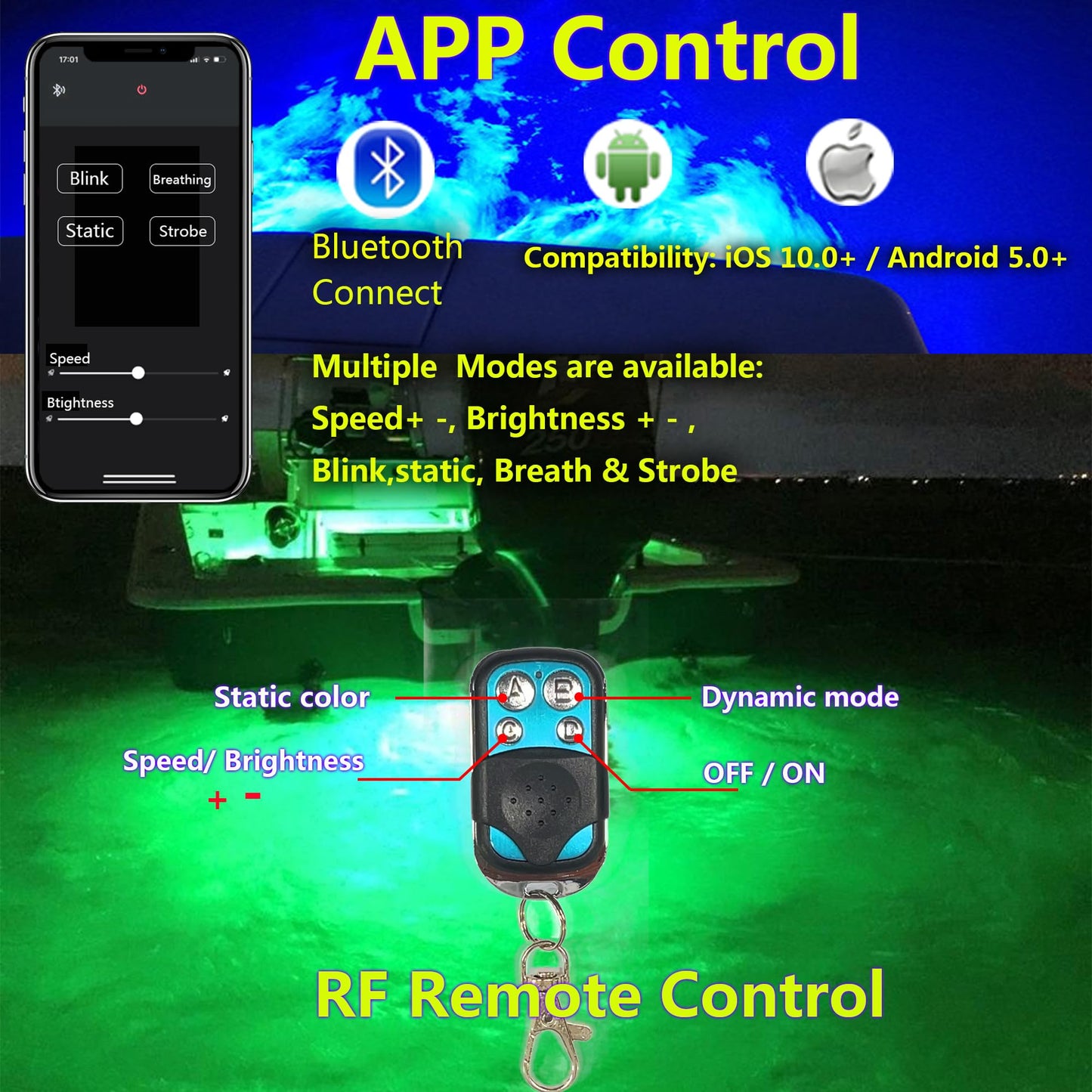 NBWDY Boat Drain Plug Light, 4100LM IP68 LED, Remote Control, Green, 1 Pcs, Bronze Housing