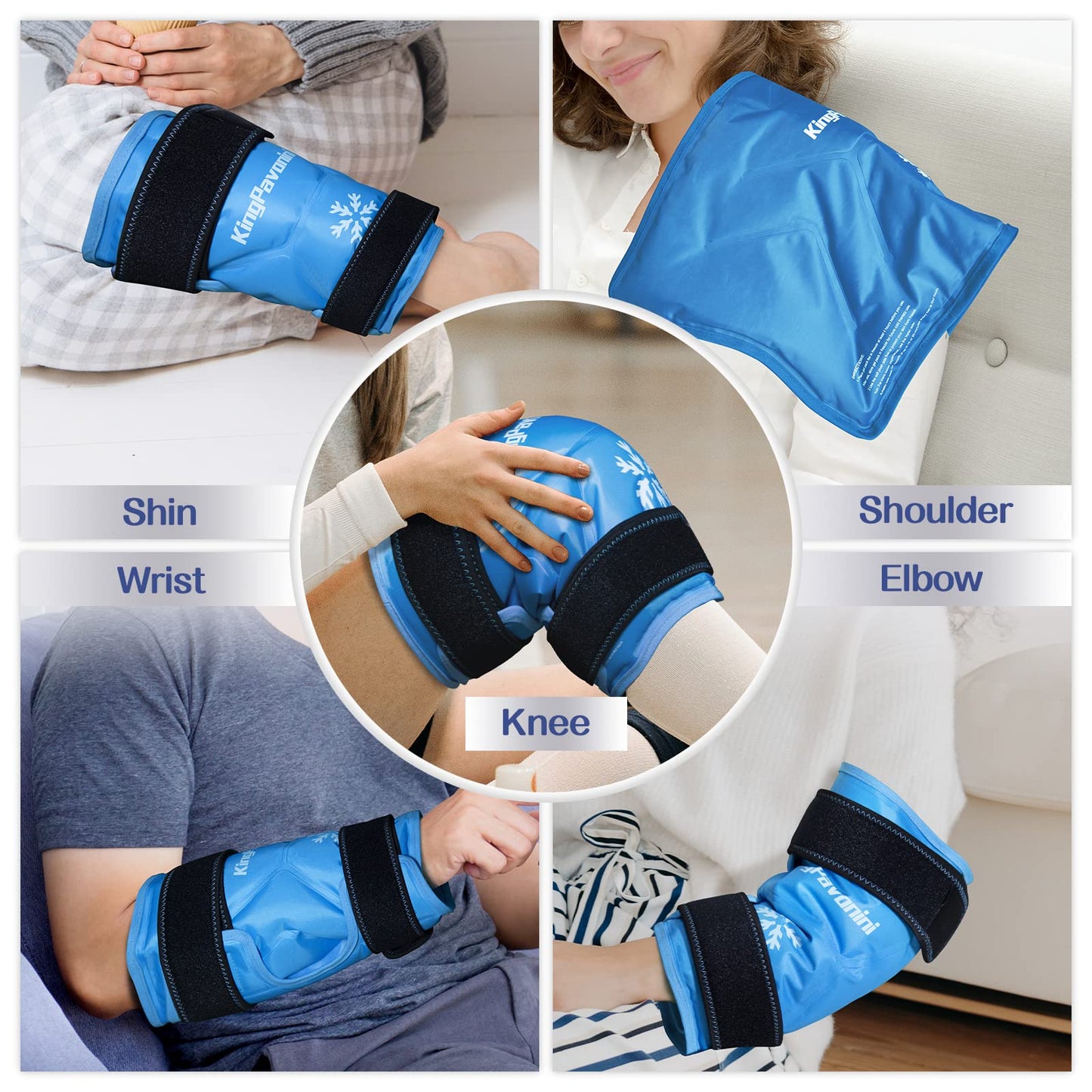 KingPavonini XXL Knee Ice Pack Wrap Around Entire Knee After Surgery, Large Reusable Gel Ice Pack for Injuries, Pain Relief, Swelling, Sports Injuries, 1 Pack (Sky-Blue)