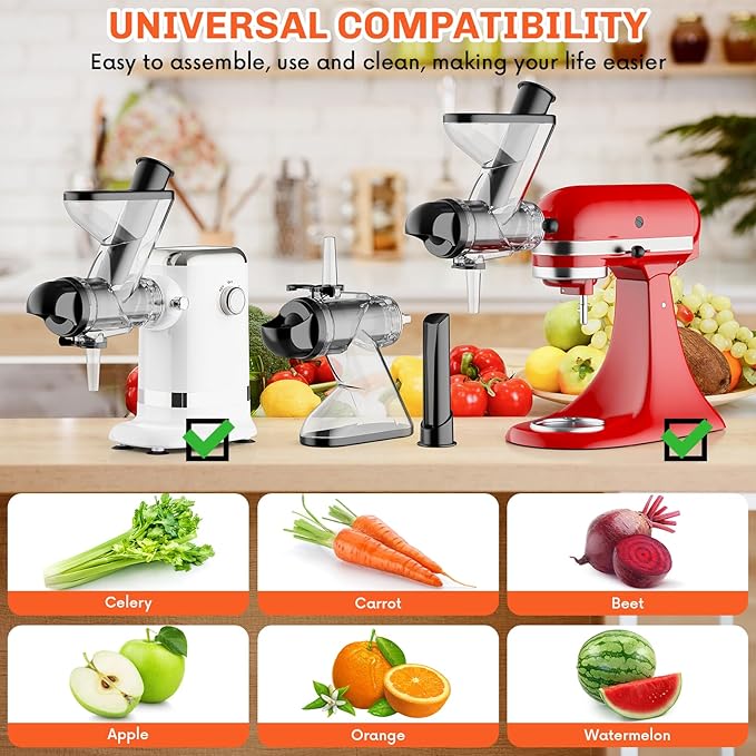 GVODE Cold Press Juicer, Powerful Masticating Juicer with Dual Feed Chute, Electric Juicer with Pulp Separation, Countertop Juicer Machines, 75dB, 3 Mode Operations, Overheat Protection