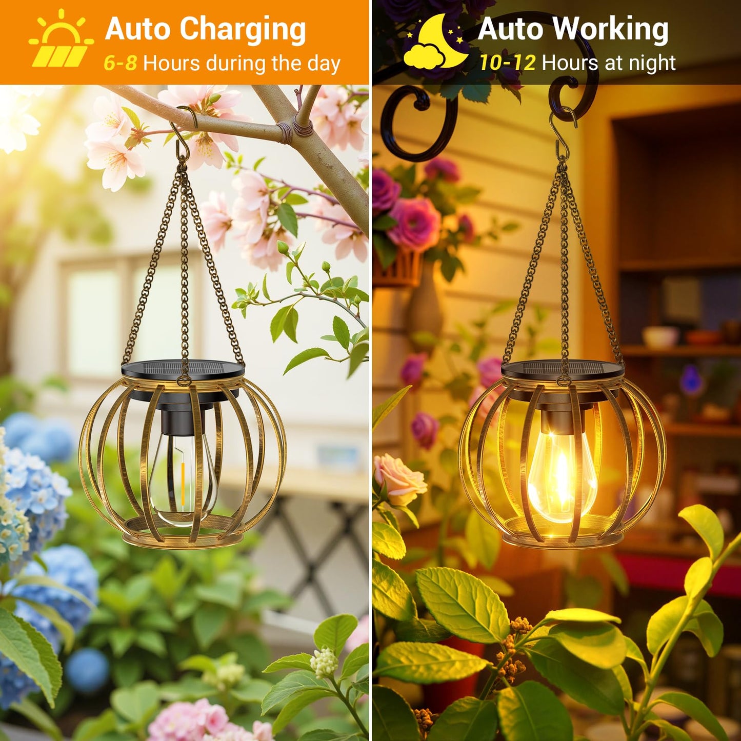 KOOPER Solar Lanterns Outdoor 4 Pack Bronze Metal Waterproof Hanging Lights TLL005