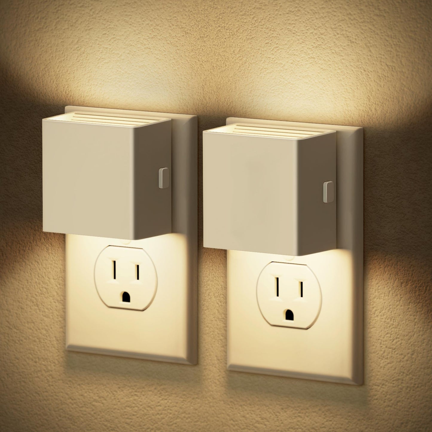 JandCase Night Light Plug-in, Soft White 3000K, Dusk to Dawn, 2 Pack, Electroplate White, Model C-GY10602WHUS-2