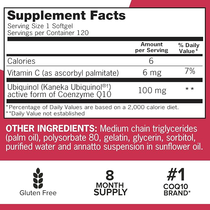Qunol Mega Ubiquinol CoQ10 100mg Softgels- Superior Absorption - Active form of Coenzyme Q10 for Heart Health - 8 Month Supply - 120 Count (Pack of 2)
