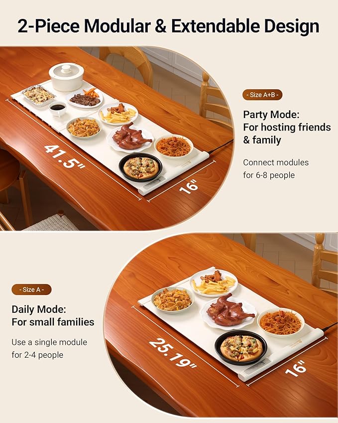 42"x16" Warming Mat for Food Extra Large, Extendable Food Warming Mat, Electric Warming Tray for Buffets Party with 7 Adjustable Temperature, 6 Timer, Silicone Food Warmer for Parties Home Countertop