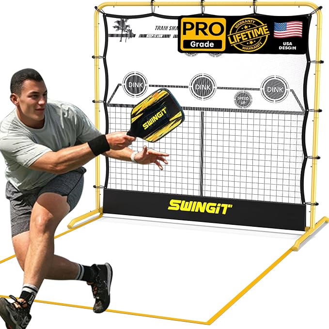 SwingIt Portable Pickleball Rebounder Net with Kitchen Lines System, Solo Training Net System for Dinks, Volleys & Drives,...